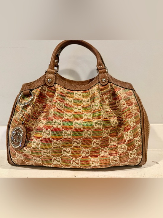 Handbags - Gucci Monogram Sunset Raffia Medium Sukey Tote Bag Brown Multi NWOT